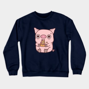 Cute Little Pig Eating Hawaiian Ham Pizza Oops Crewneck Sweatshirt